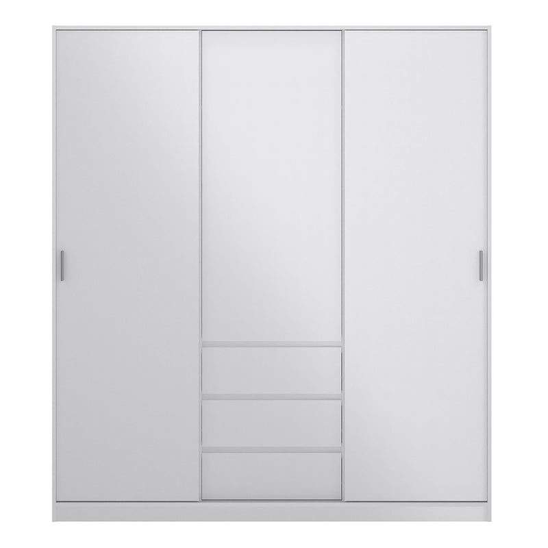 FTG Sliding Wardrobe Naia Wardrobe with 2 sliding doors + 1 door + 3 drawers in High Gloss White Bed Kings