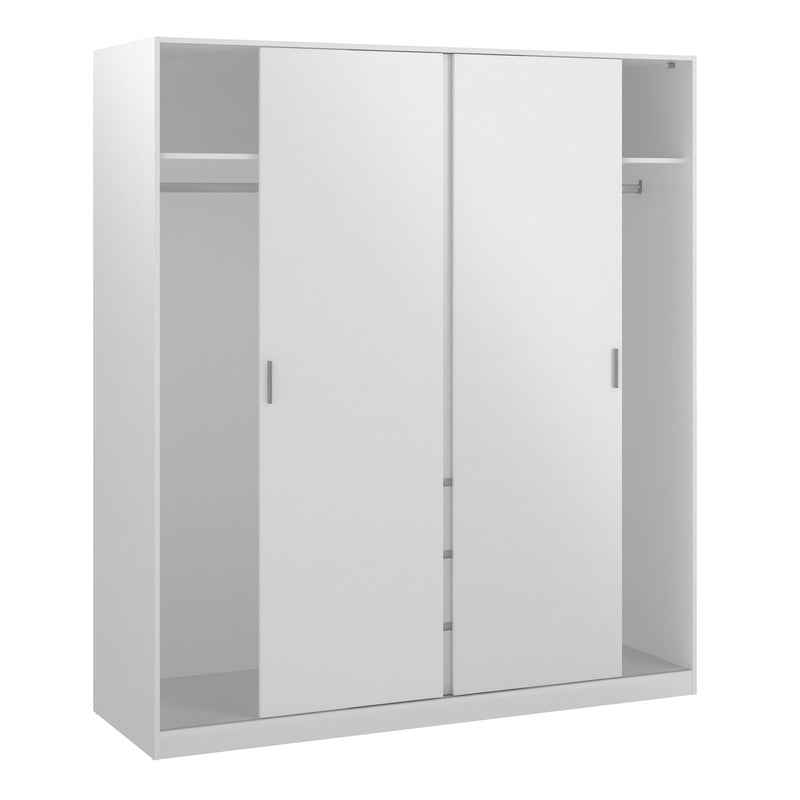 FTG Sliding Wardrobe Naia Wardrobe with 2 sliding doors + 1 door + 3 drawers in High Gloss White Bed Kings