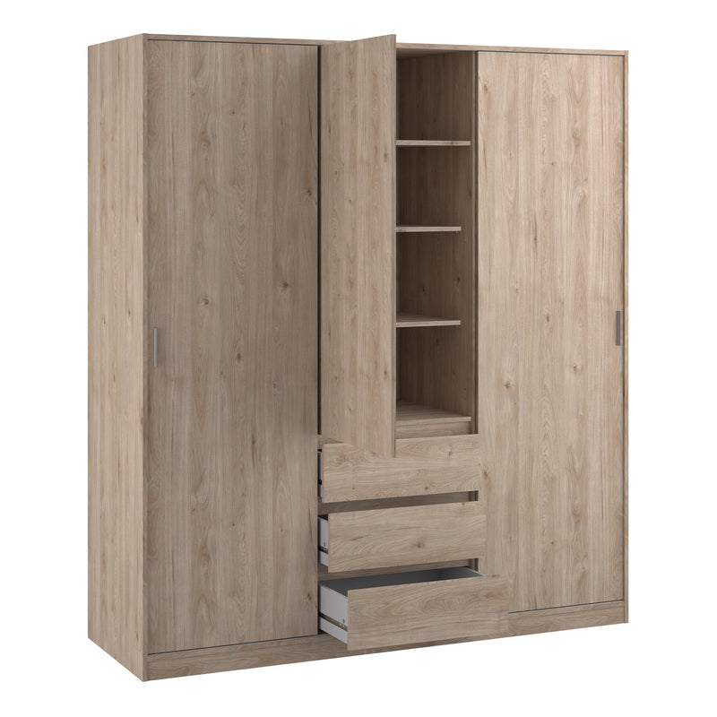 FTG Sliding Wardrobe Naia Wardrobe with 2 sliding doors + 1 door + 3 drawers in Jackson Hickory Oak Bed Kings