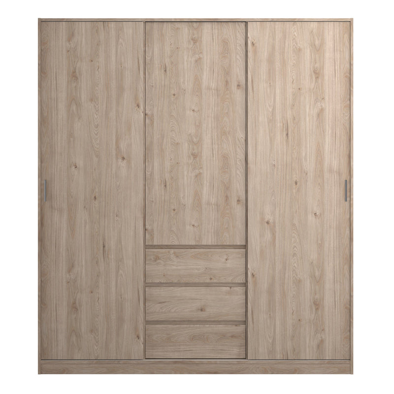 FTG Sliding Wardrobe Naia Wardrobe with 2 sliding doors + 1 door + 3 drawers in Jackson Hickory Oak Bed Kings