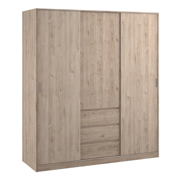 FTG Sliding Wardrobe Naia Wardrobe with 2 sliding doors + 1 door + 3 drawers in Jackson Hickory Oak Bed Kings