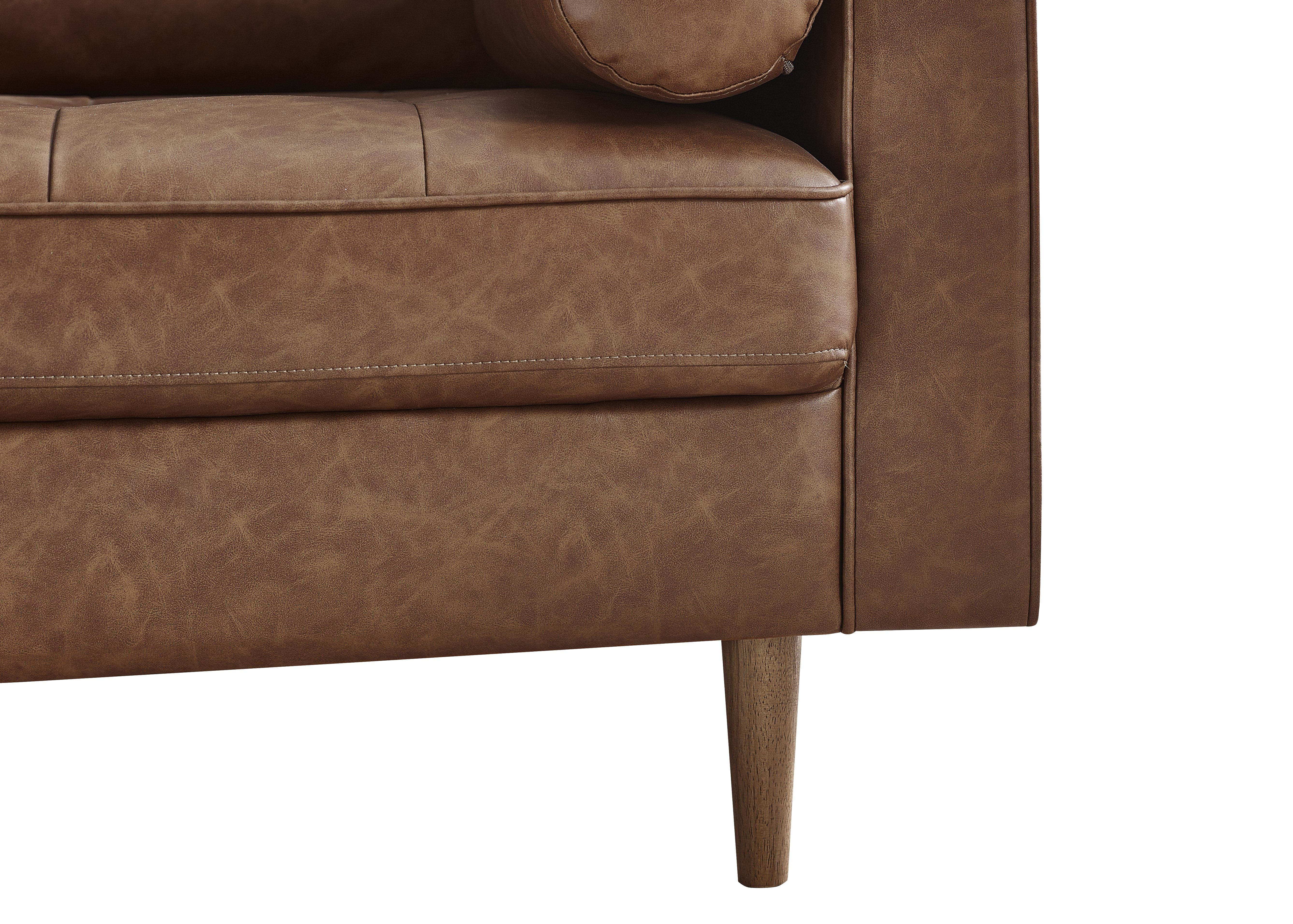 Julian Bowen Sofa Henley 3 Seater Sofa With Bolsters - Brown Tan Faux Leather Bed Kings