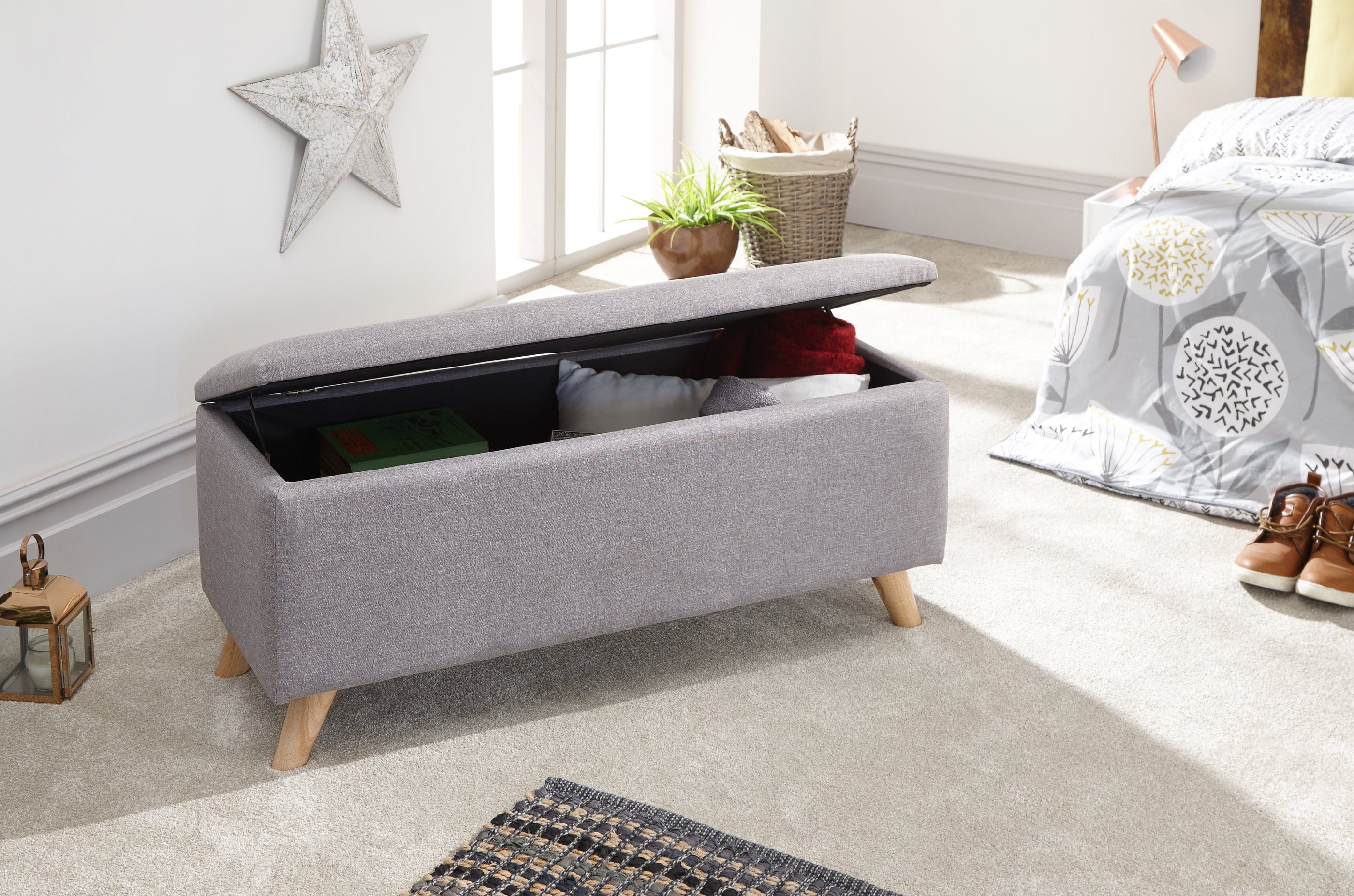 GFW Storage Ottoman Secreto Ottoman Light Grey Bed Kings