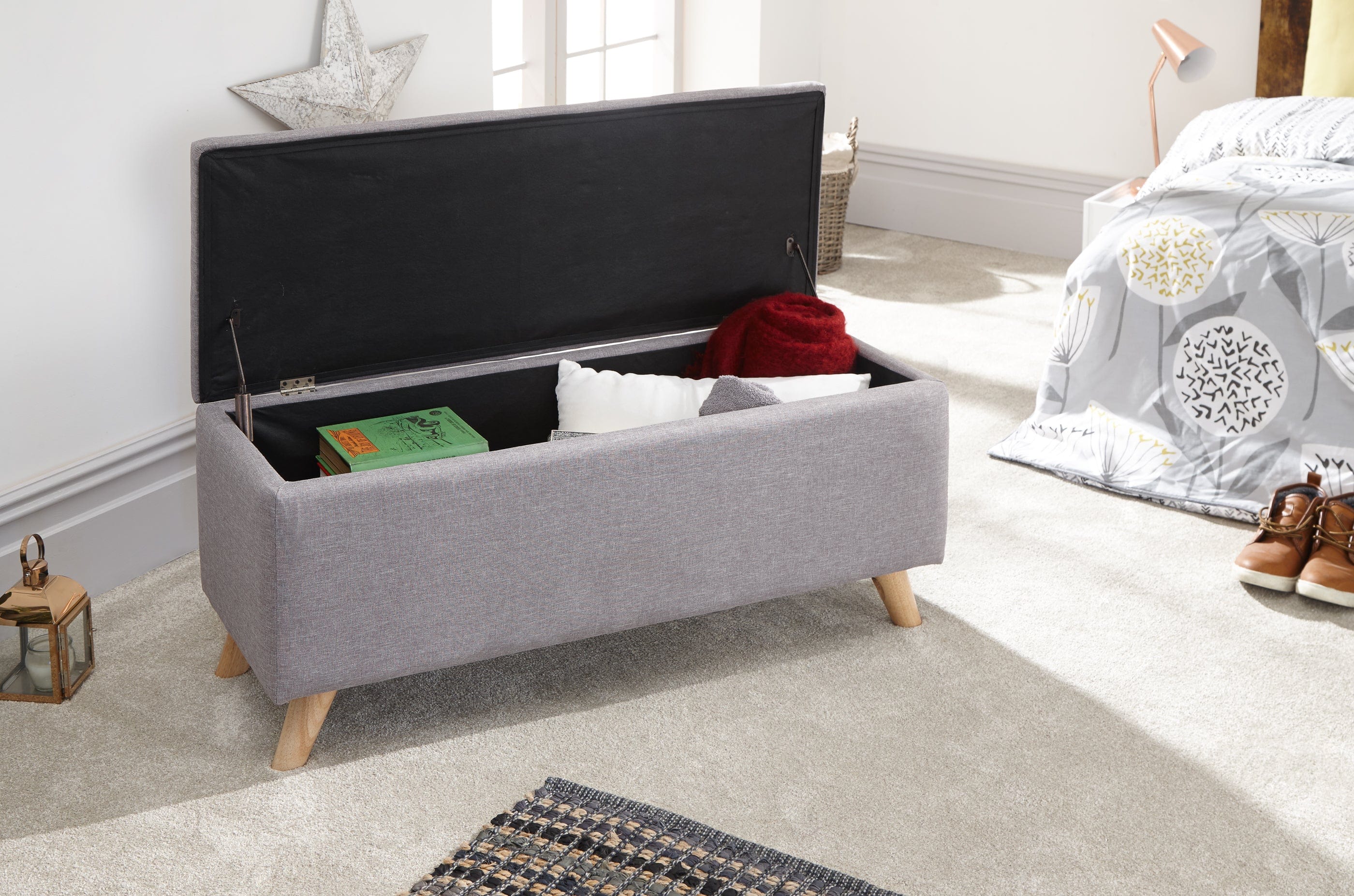 GFW Storage Ottoman Secreto Ottoman Light Grey Bed Kings