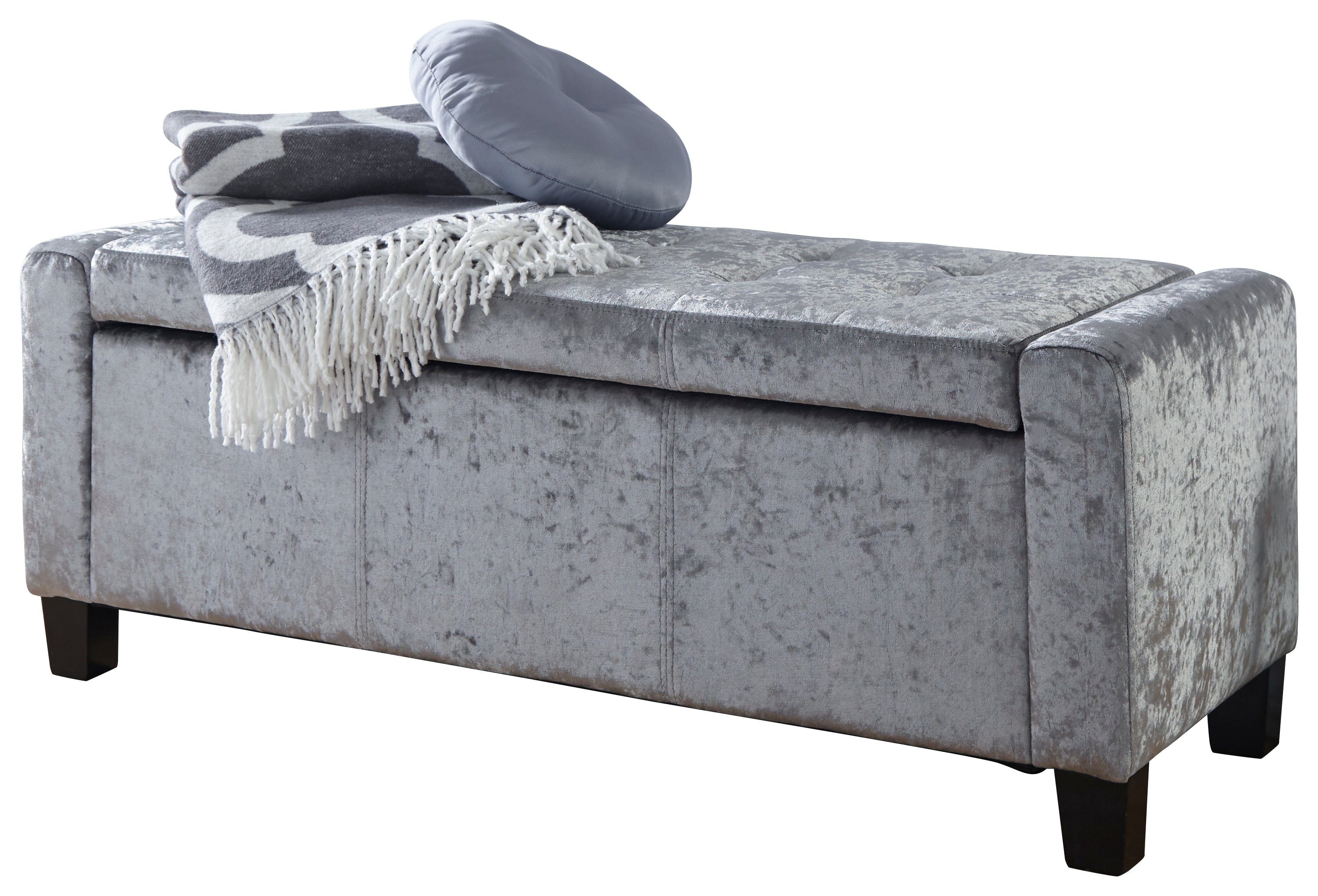 GFW Storage Ottoman Verona Ottoman Bench Grey Crushed Velvet Bed Kings