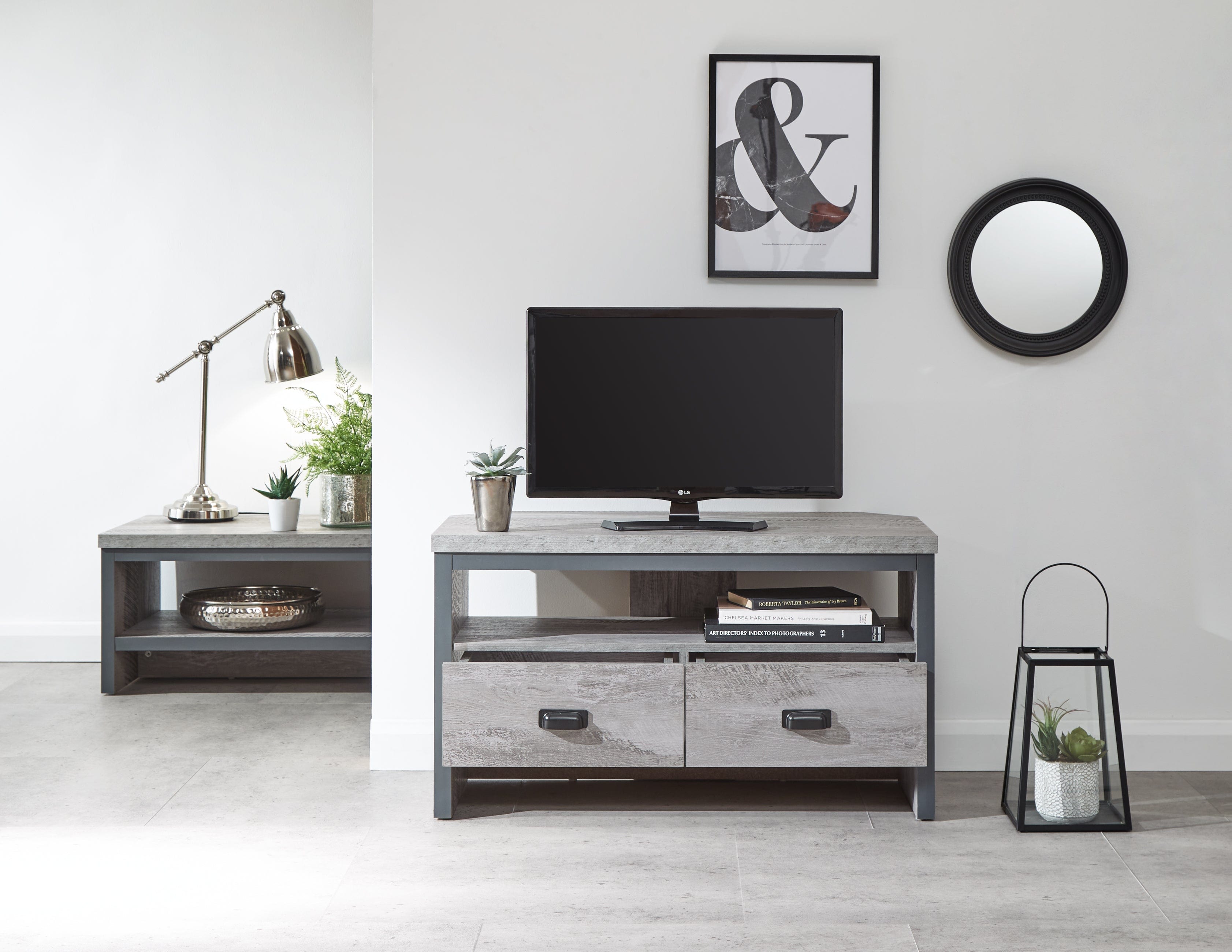 GFW TV Unit Boston Corner Tv Unit Grey Bed Kings