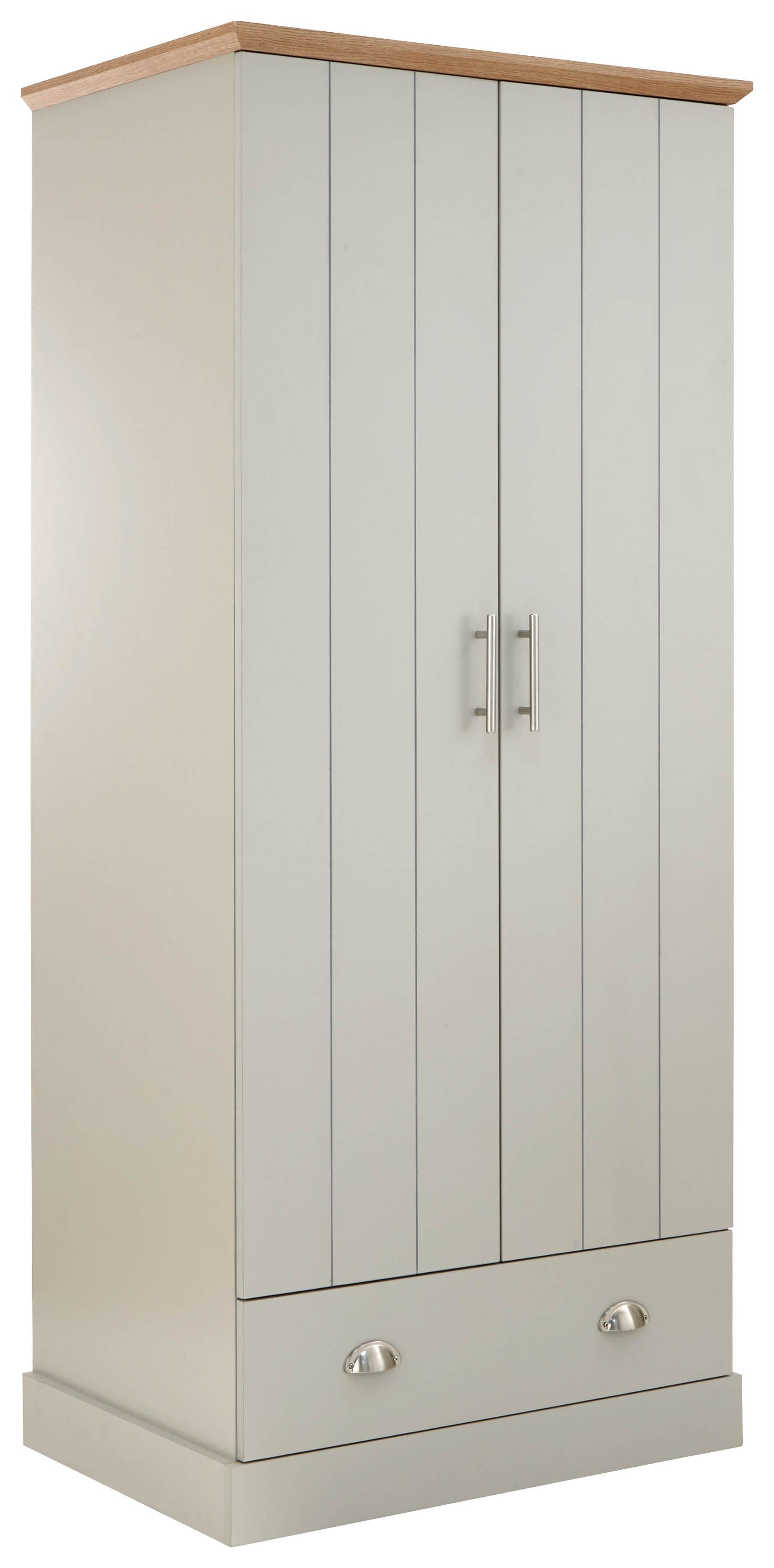 GFW Wardrobe Kendal 2 Door 1 Drawer Wardrobe Grey Bed Kings