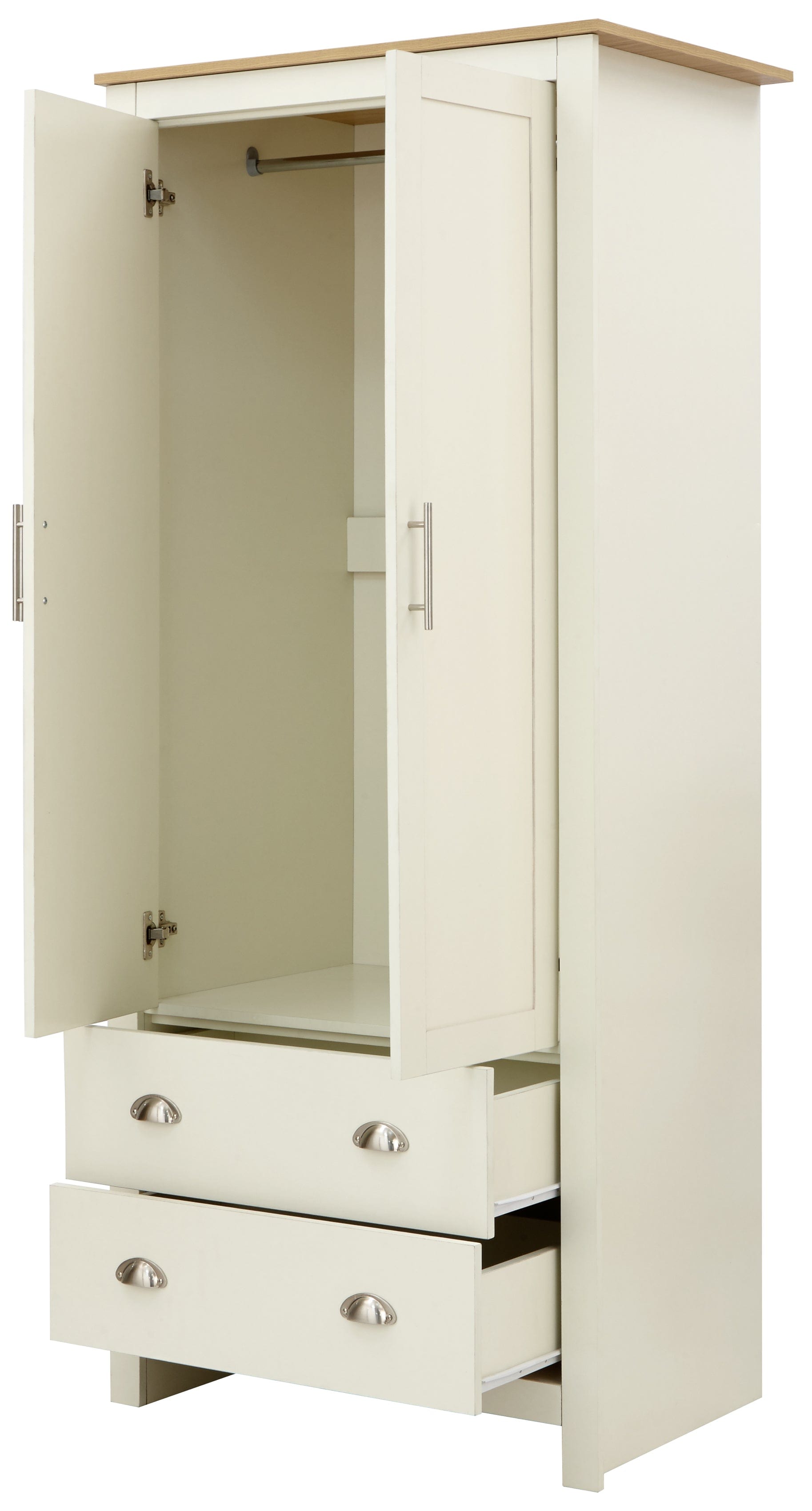 GFW Wardrobe Lancaster 2 Door 2 Drawer Wardrobe Cream Bed Kings