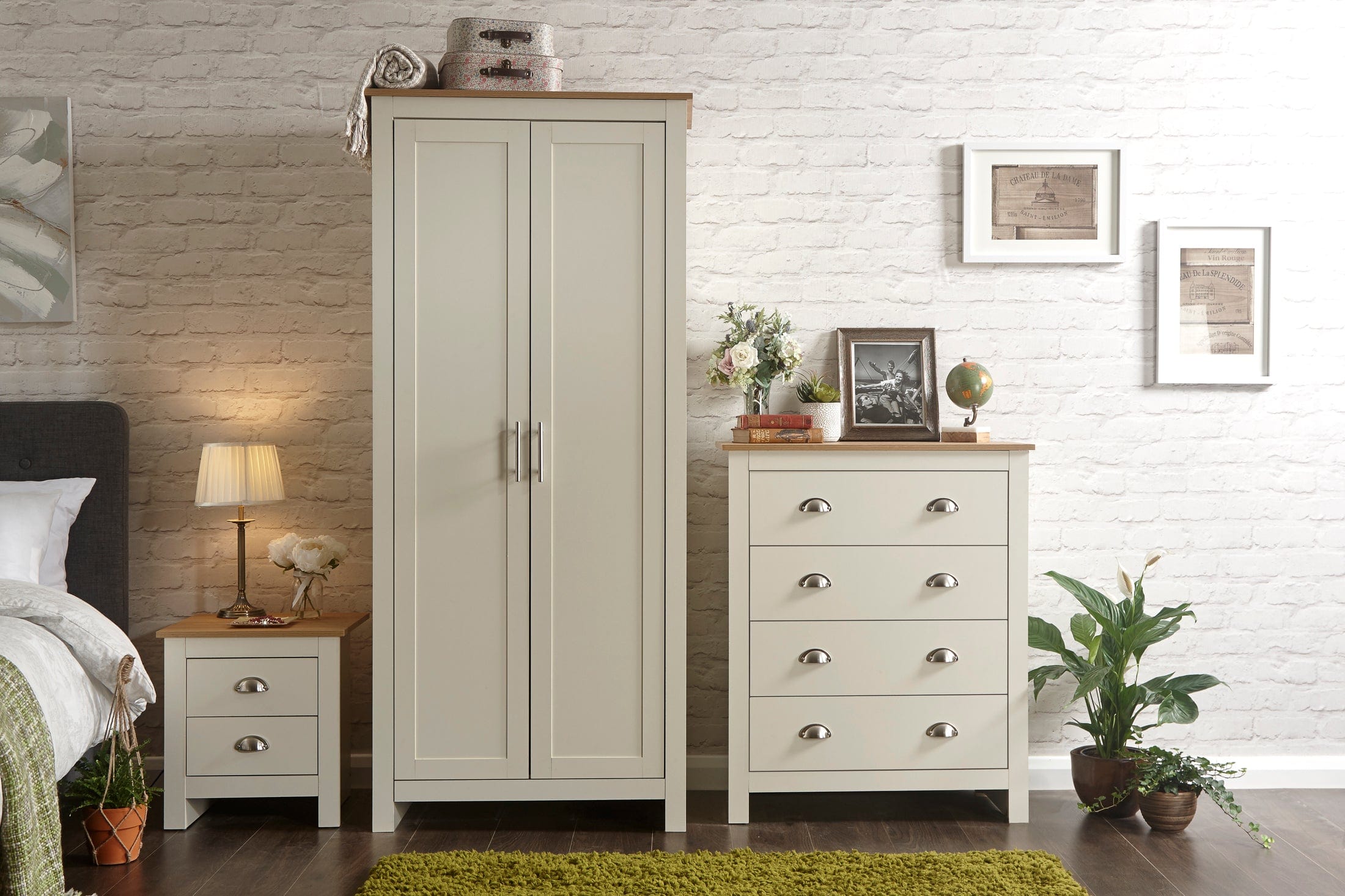 GFW Wardrobe Lancaster 2 Door Wardrobe Cream Bed Kings