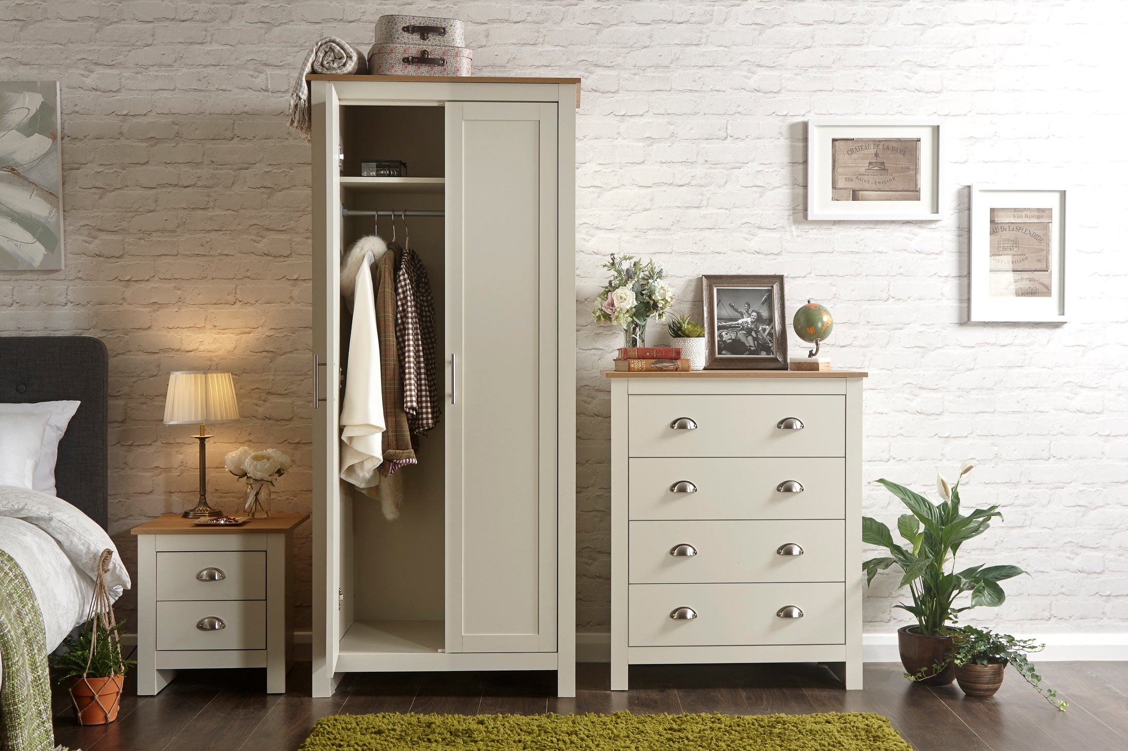 GFW Wardrobe Lancaster 2 Door Wardrobe Cream Bed Kings