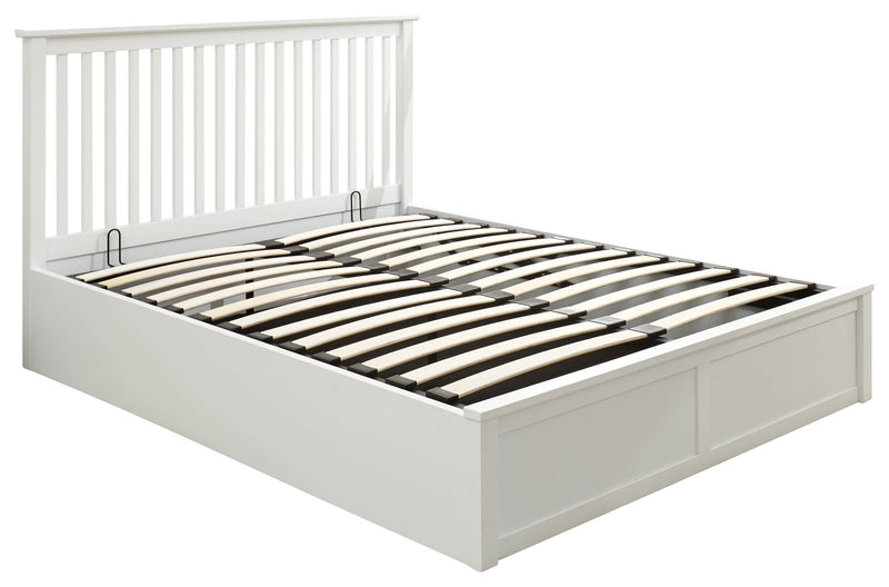 GFW Wood Bed CLEARANCE Como Wooden Ottoman Bed White - Double 4'6" Bed Kings