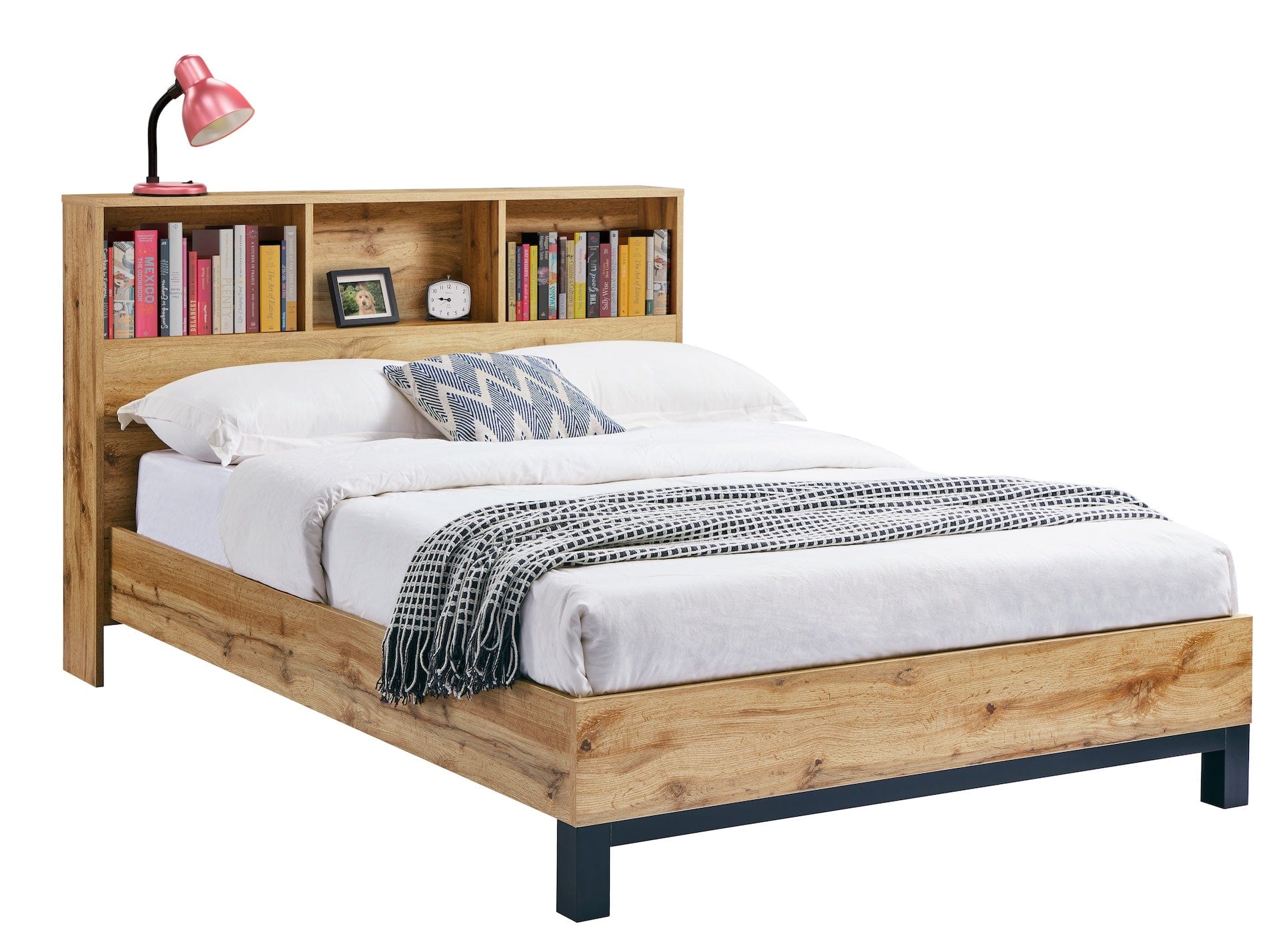 Julian Bowen Wood Bed Bali Bookcase Bed - Oak Bed Kings