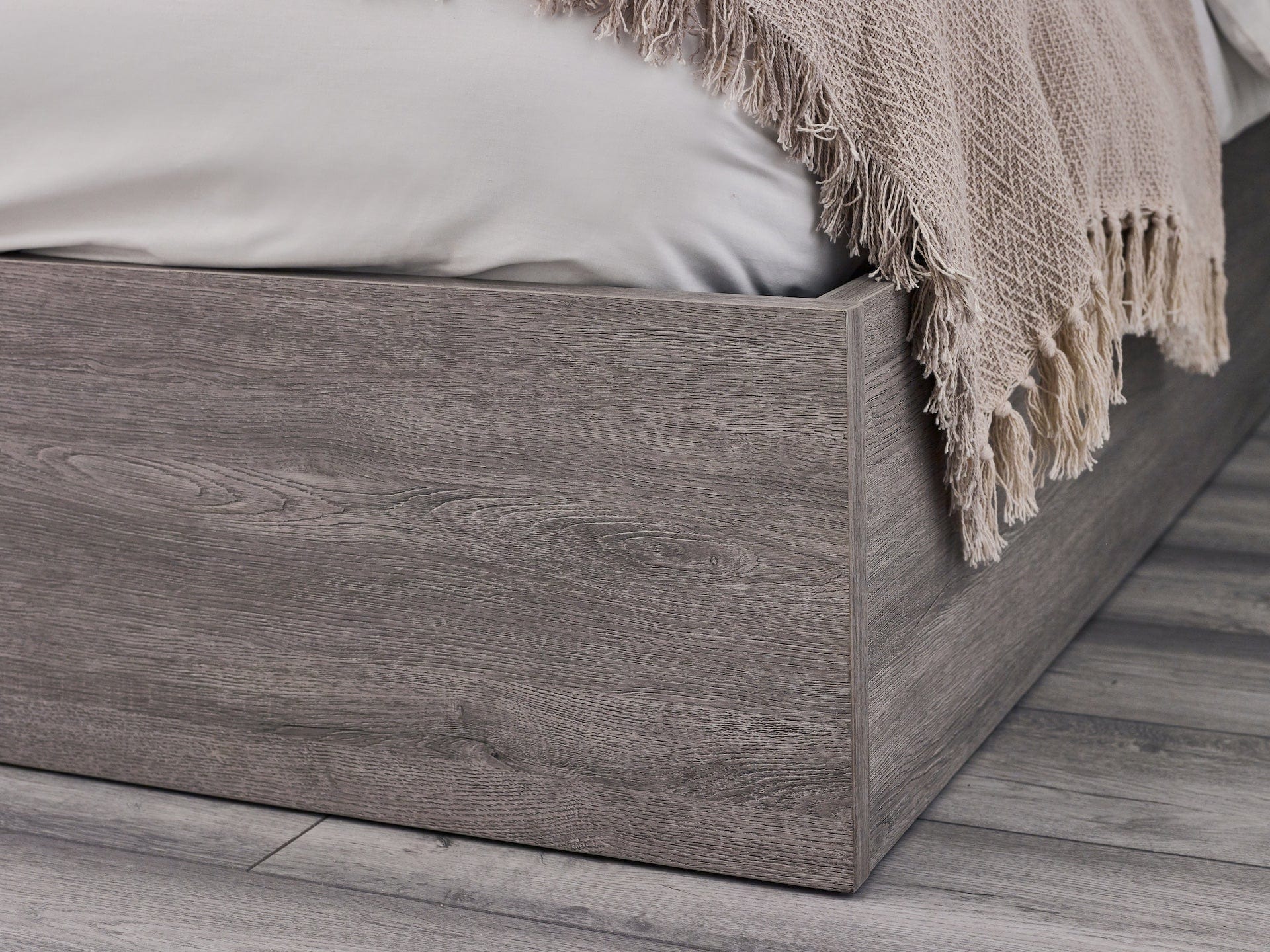 Julian Bowen Wood Bed Bali Ottoman Storage Bed - Grey Oak Bed Kings
