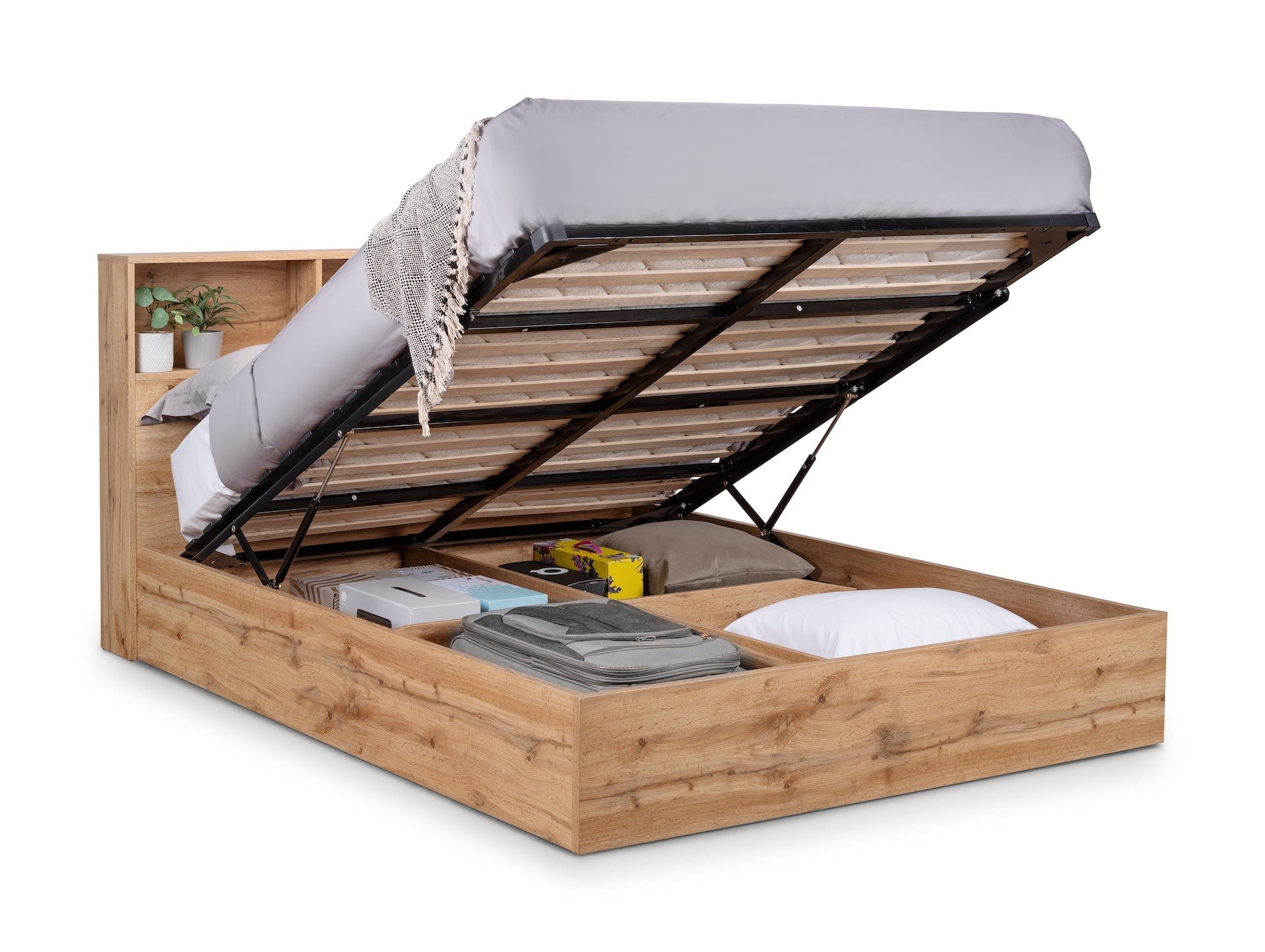Julian Bowen Wood Bed Bali Ottoman Storage Bed - Light Oak Bed Kings
