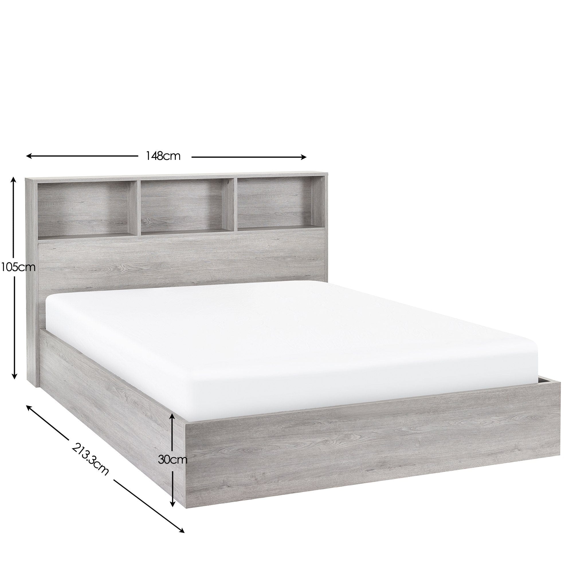 Julian Bowen Wood Bed Double 135cm 4ft 6in Bali Ottoman Storage Bed - Grey Oak Bed Kings