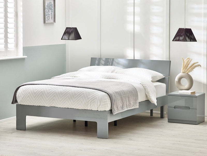 Julian Bowen Wood Bed Manhattan High Gloss Bed - Grey Bed Kings