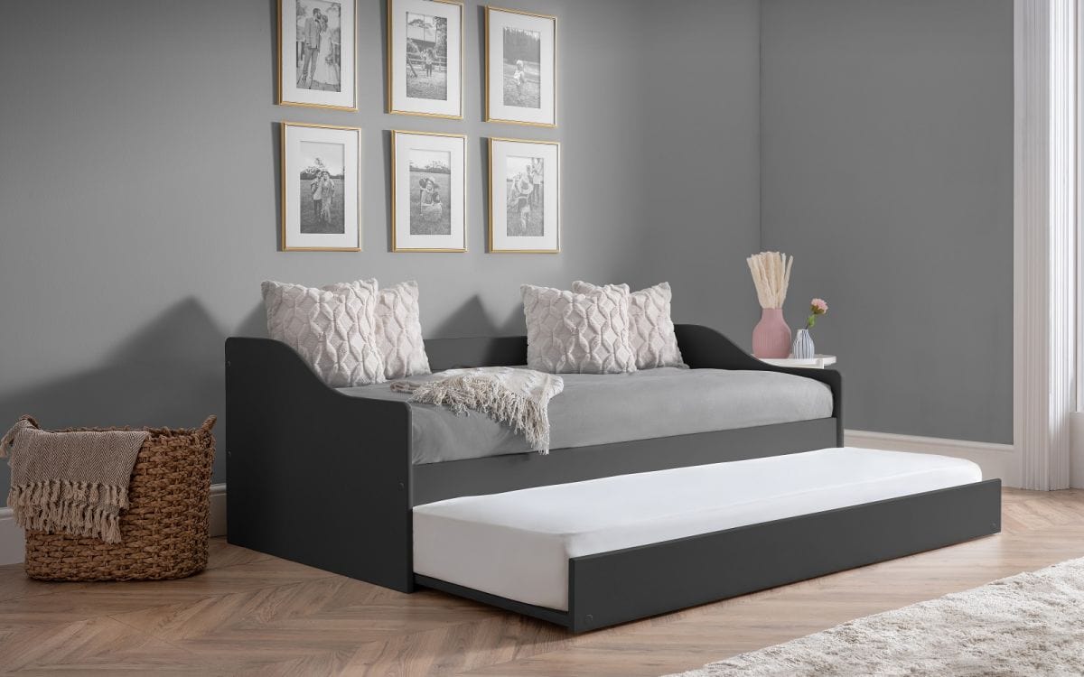 Julian Bowen Wood Bed Single 90cm 3ft Elba Day Bed - Anthracite Bed Kings