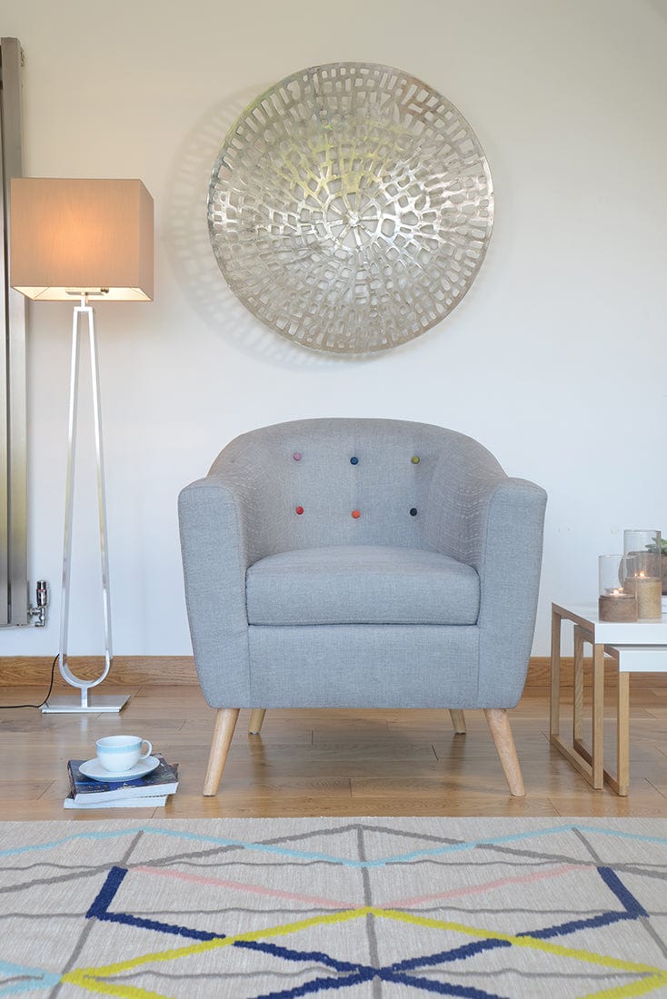 LPD Armchair Hudson Chair With Buttons Grey Bed Kings