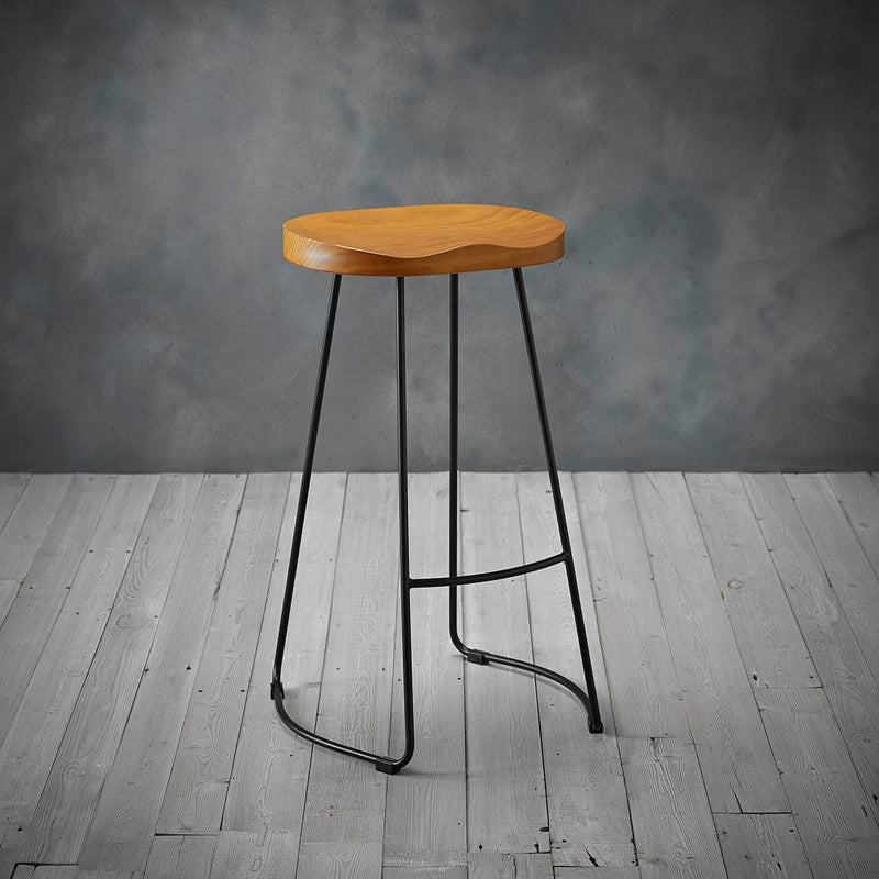 LPD Bar Stool Bailey Pine Wood Seat Black Metal  Leg Bar Stool Bed Kings