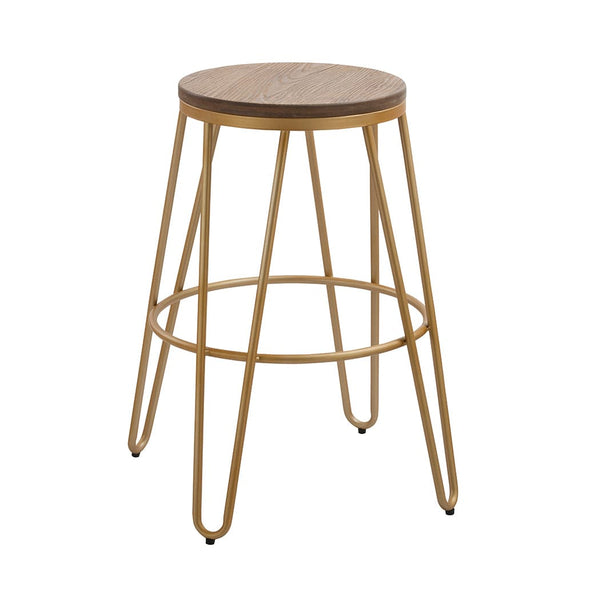 LPD Bar Stool Ikon Wood Seat With Gold Effect Hairpin Legs Bar Stool Bed Kings