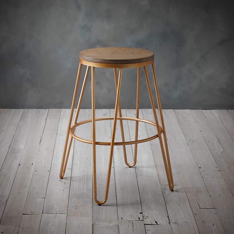 LPD Bar Stool Ikon Wood Seat With Gold Effect Hairpin Legs Bar Stool Bed Kings