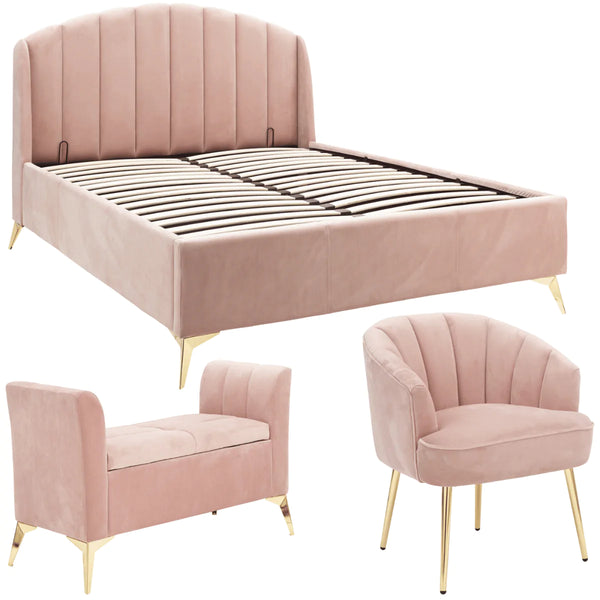 GFW Bedroom Set Pettine 3 Piece Bedroom Set in Pink - Lift Up Bed, Chair & Storage Ottoman Bed Kings