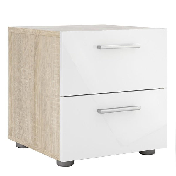 FTG Bedside Cabinet CLEARANCE Pepe Bedside 2 Drawers in Oak with White High Gloss Bed Kings