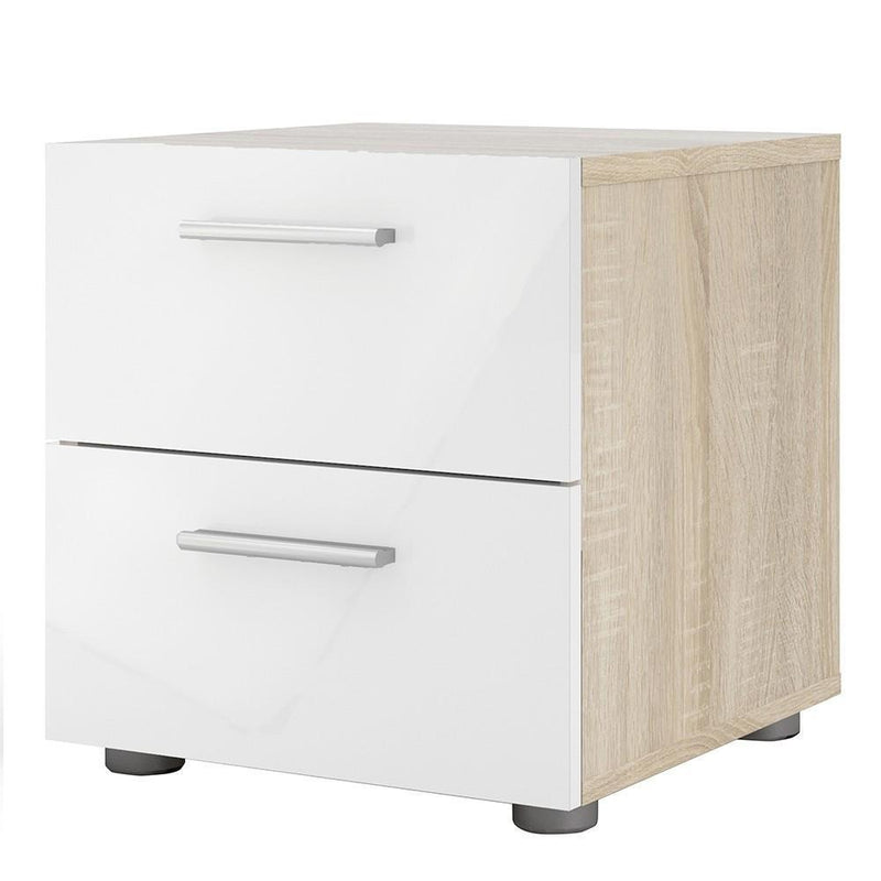 FTG Bedside Cabinet CLEARANCE Pepe Bedside 2 Drawers in Oak with White High Gloss Bed Kings