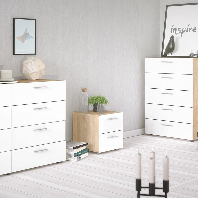 FTG Bedside Cabinet CLEARANCE Pepe Bedside 2 Drawers in Oak with White High Gloss Bed Kings