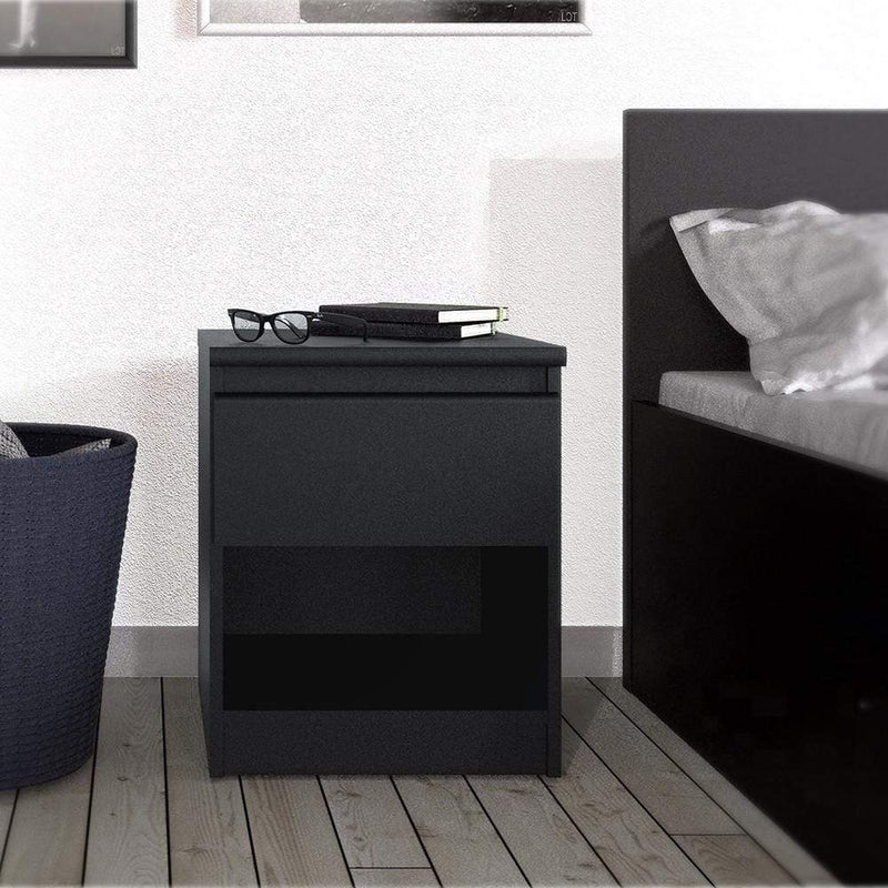 FTG Bedside Cabinet Naia Bedside - 1 Drawer 1 Shelf in Black Matt Bed Kings