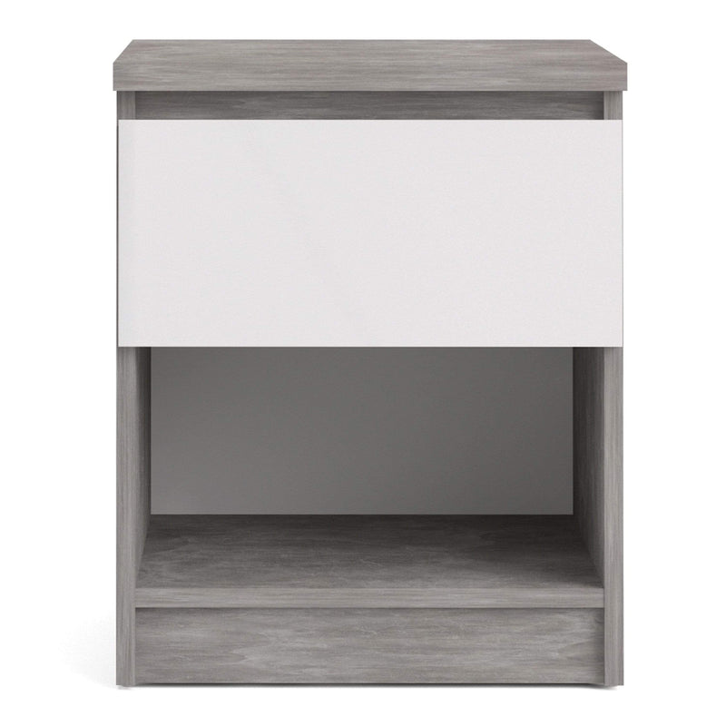 FTG Bedside Cabinet Naia Bedside - 1 Drawer 1 Shelf in Concrete and White High Gloss Bed Kings