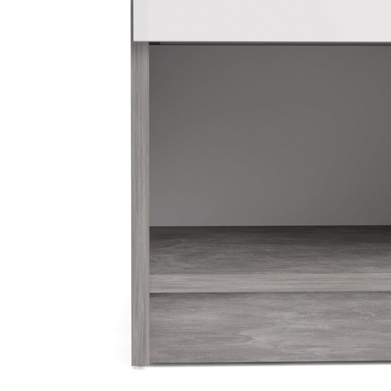 FTG Bedside Cabinet Naia Bedside - 1 Drawer 1 Shelf in Concrete and White High Gloss Bed Kings