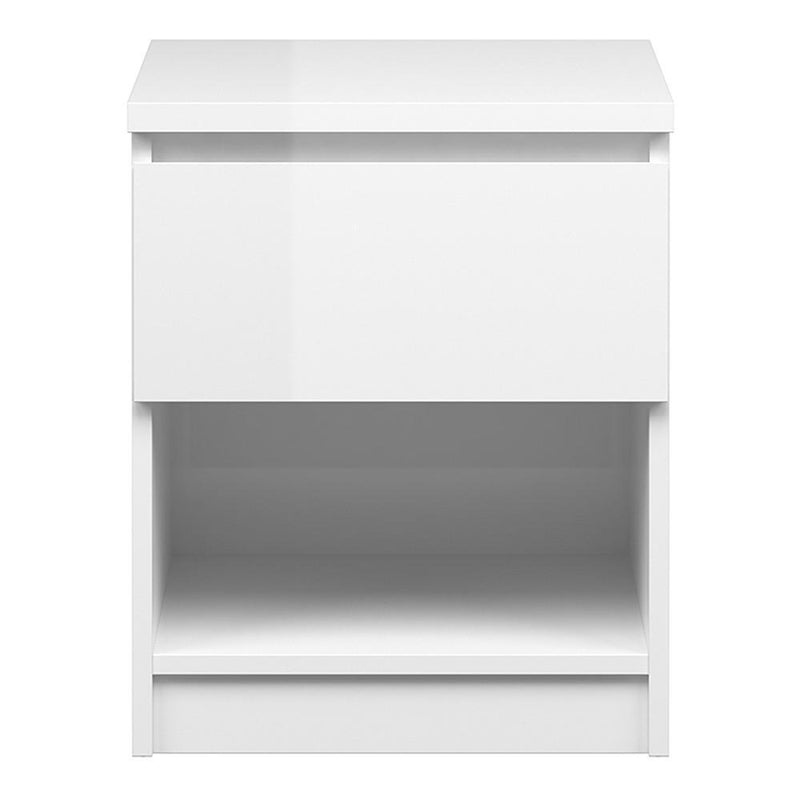 FTG Bedside Cabinet Naia Bedside - 1 Drawer 1 Shelf in White High Gloss Bed Kings