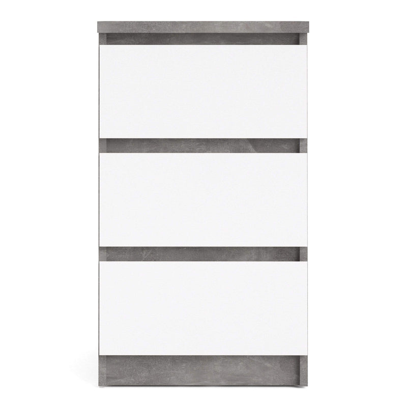 FTG Bedside Cabinet Naia Bedside - 3 Drawers in Concrete and White High Gloss Bed Kings