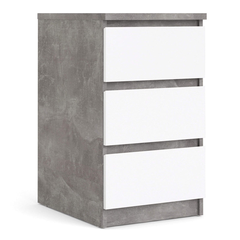 FTG Bedside Cabinet Naia Bedside - 3 Drawers in Concrete and White High Gloss Bed Kings