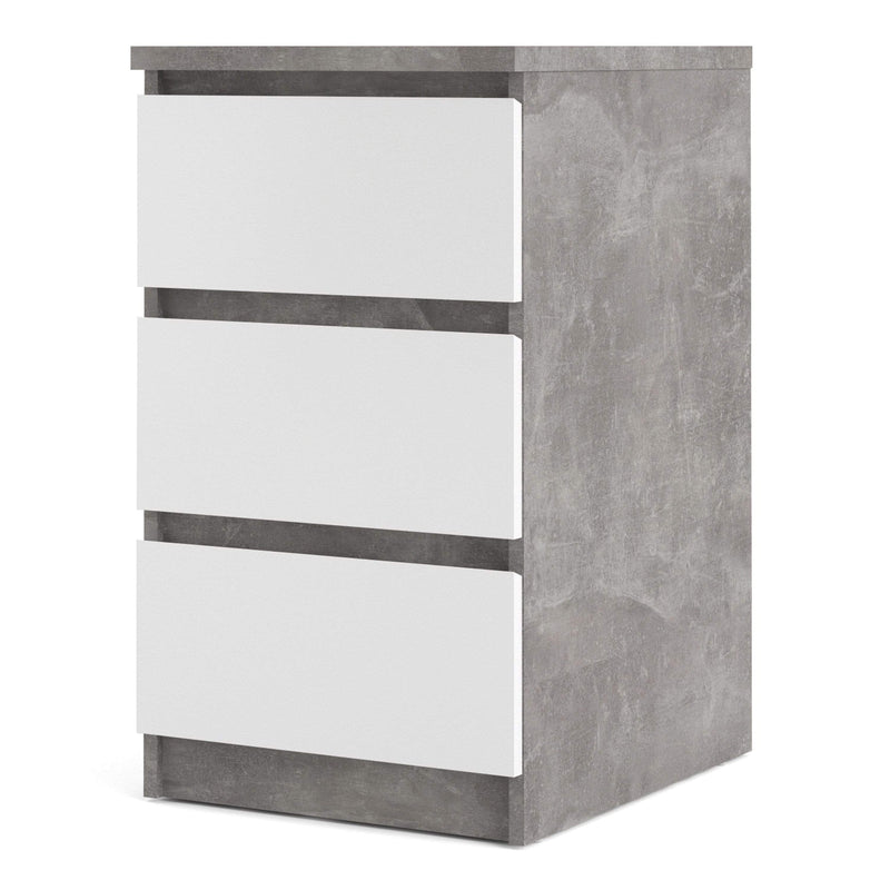 FTG Bedside Cabinet Naia Bedside - 3 Drawers in Concrete and White High Gloss Bed Kings