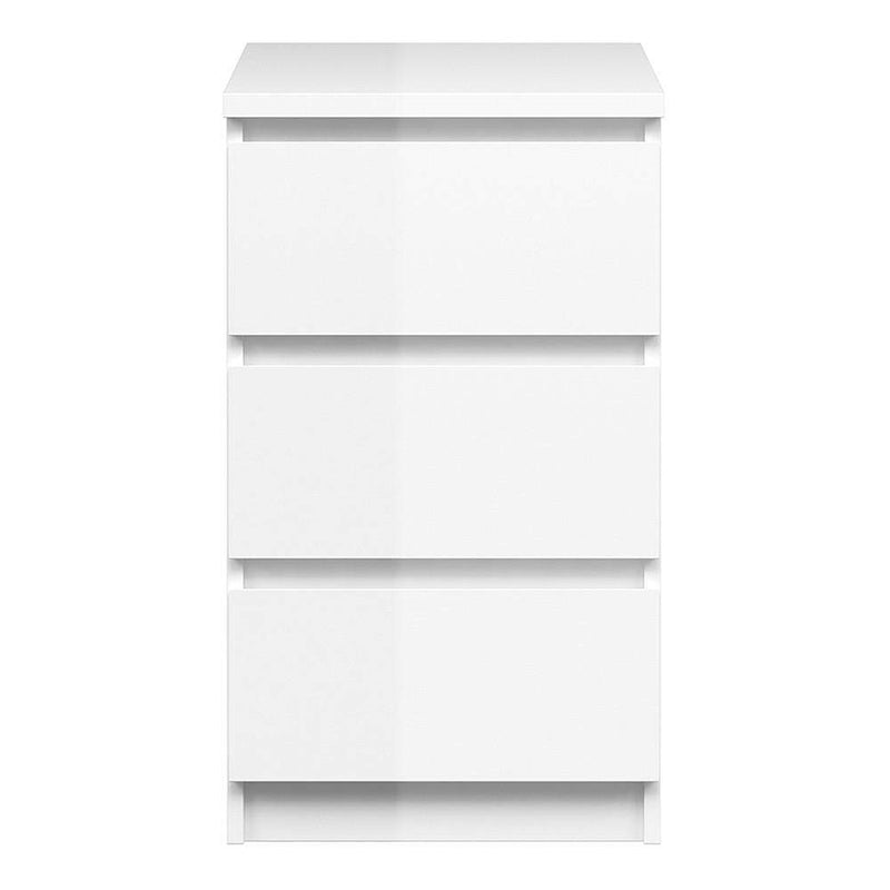 FTG Bedside Cabinet Naia Bedside - 3 Drawers in White High Gloss Bed Kings