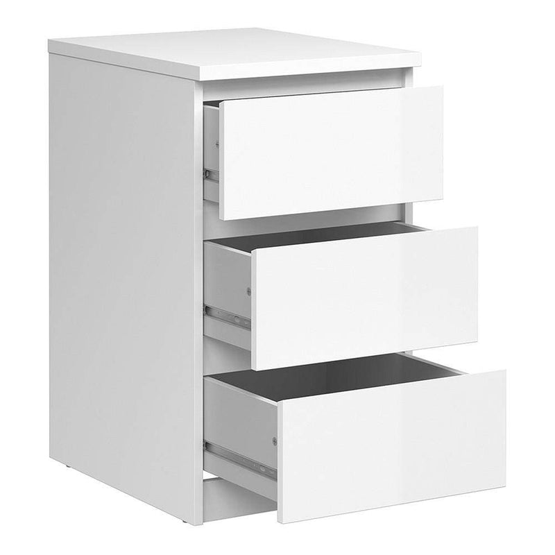 FTG Bedside Cabinet Naia Bedside - 3 Drawers in White High Gloss Bed Kings