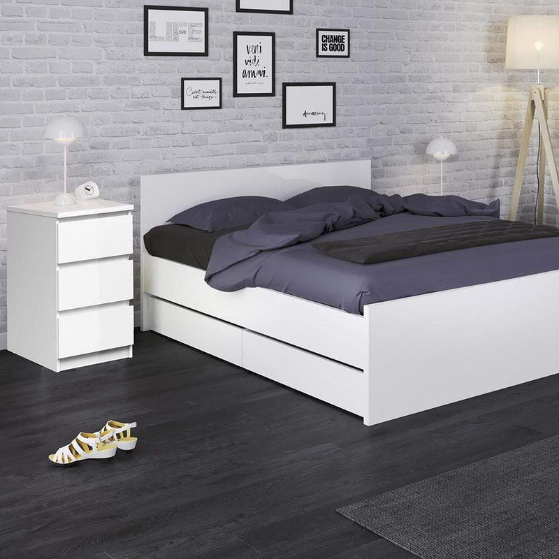 FTG Bedside Cabinet Naia Bedside - 3 Drawers in White High Gloss Bed Kings