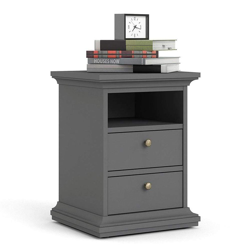 FTG Bedside Cabinet Paris Bedside 2 Drawers in Matt Grey Bed Kings