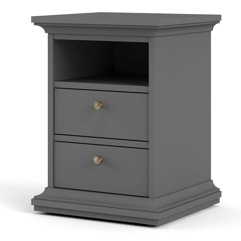 FTG Bedside Cabinet Paris Bedside 2 Drawers in Matt Grey Bed Kings