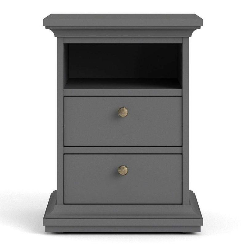 FTG Bedside Cabinet Paris Bedside 2 Drawers in Matt Grey Bed Kings