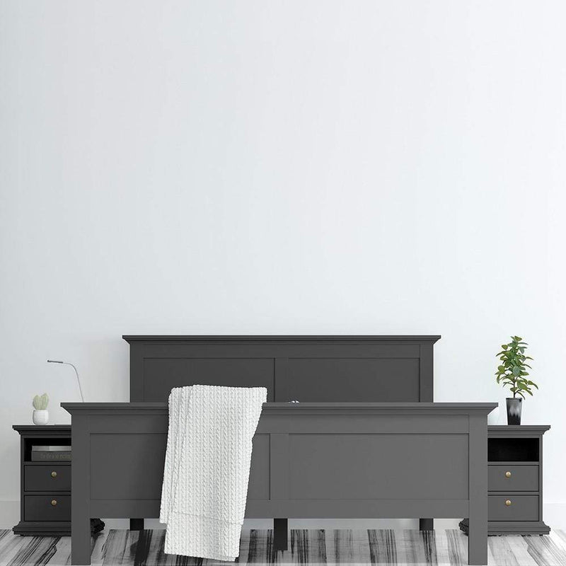 FTG Bedside Cabinet Paris Bedside 2 Drawers in Matt Grey Bed Kings