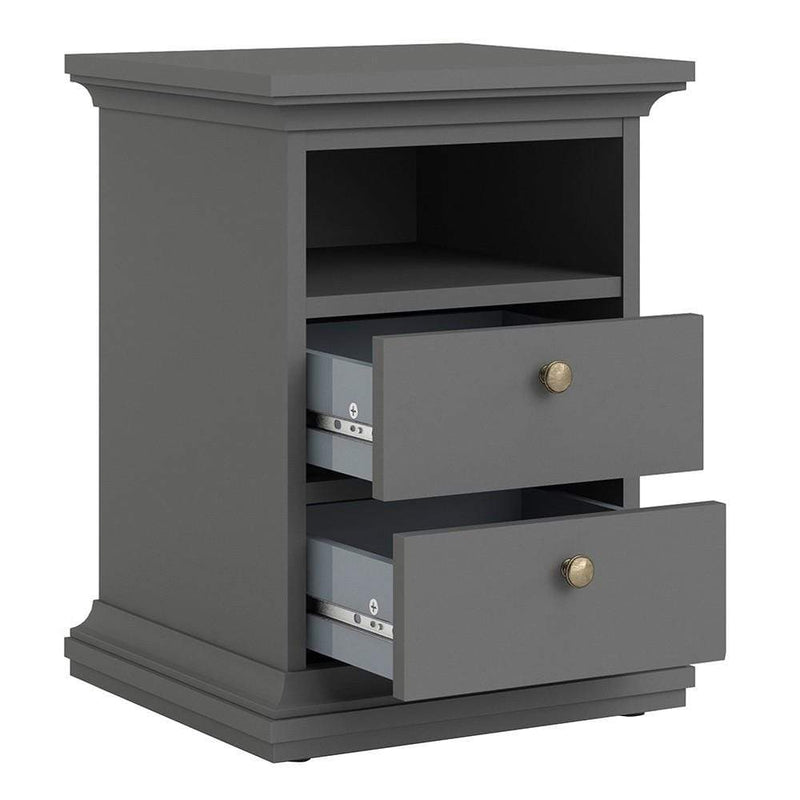 FTG Bedside Cabinet Paris Bedside 2 Drawers in Matt Grey Bed Kings