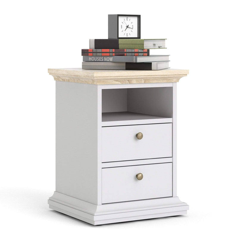 FTG Bedside Cabinet Paris Bedside 2 Drawers in White and Oak Bed Kings
