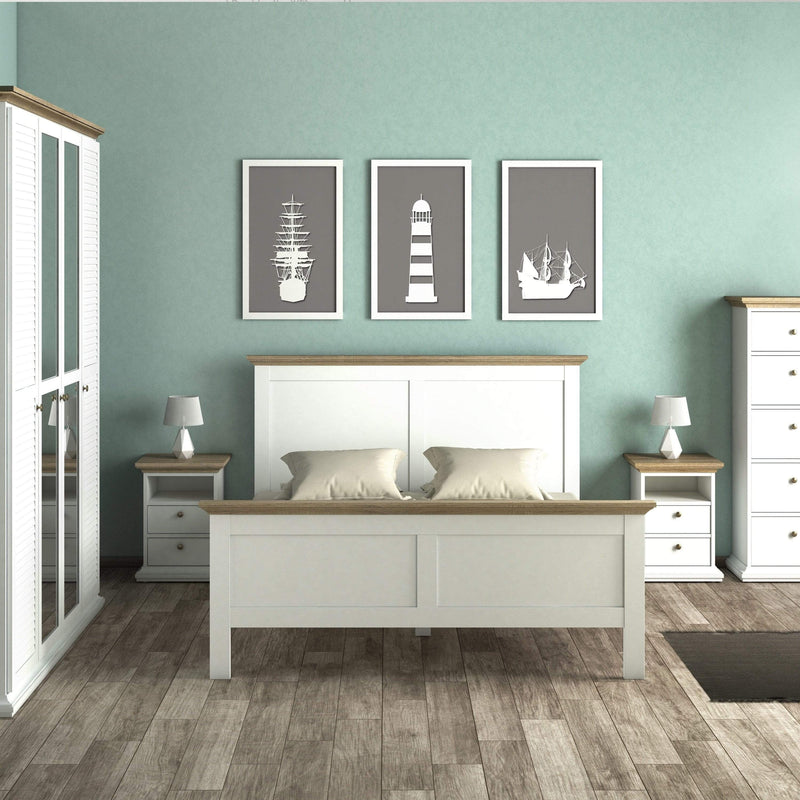 FTG Bedside Cabinet Paris Bedside 2 Drawers in White and Oak Bed Kings