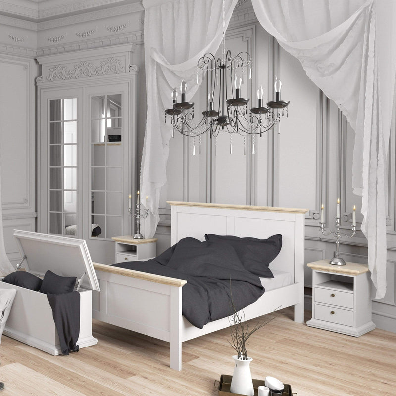 FTG Bedside Cabinet Paris Bedside 2 Drawers in White and Oak Bed Kings