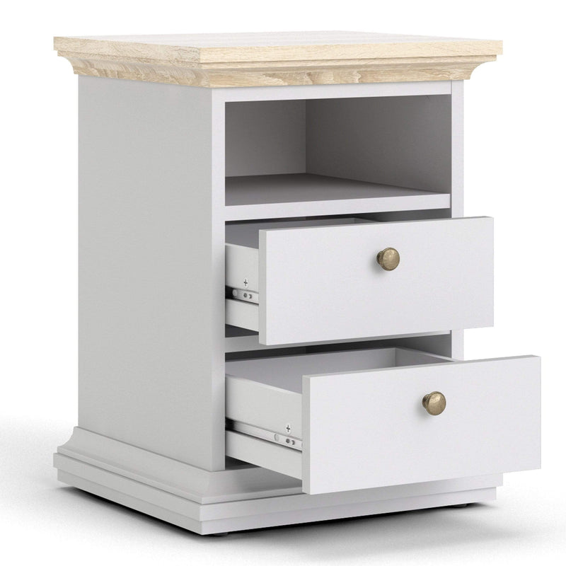 FTG Bedside Cabinet Paris Bedside 2 Drawers in White and Oak Bed Kings