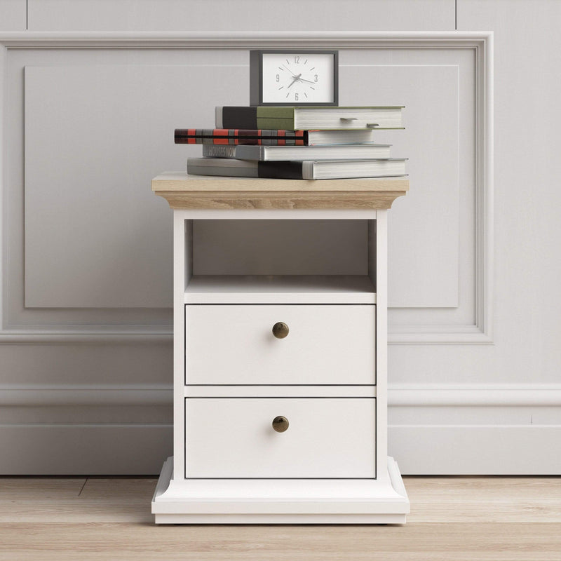 FTG Bedside Cabinet Paris Bedside 2 Drawers in White and Oak Bed Kings