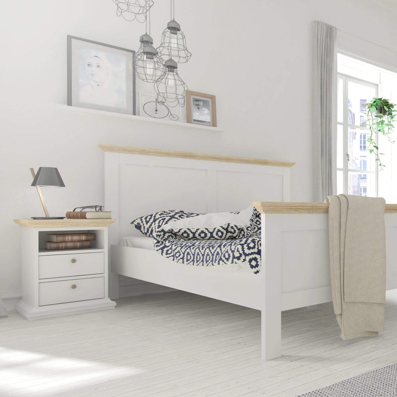 FTG Bedside Cabinet Paris Bedside 2 Drawers in White and Oak Bed Kings